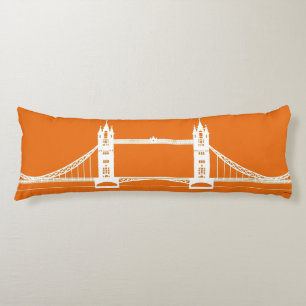 White and Orange London Bridge Silhouette Body Pillow
