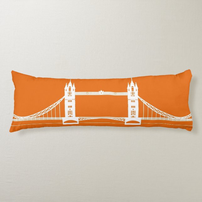 White and Orange London Bridge Silhouette Body Pillow (Front)
