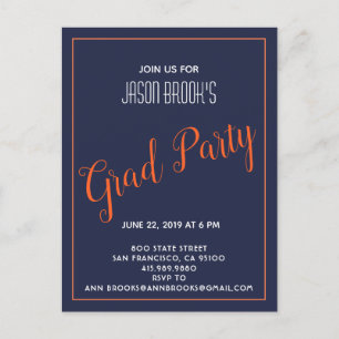 White And Orange On Black Graduation Party Announcement Postcard