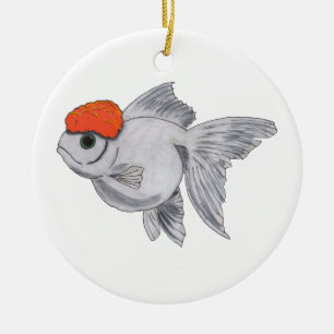 White and Orange Oranda Goldfish Aquarium Pet Fish Ceramic Ornament