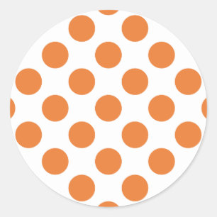 White and Orange Polka Dots Classic Round Sticker