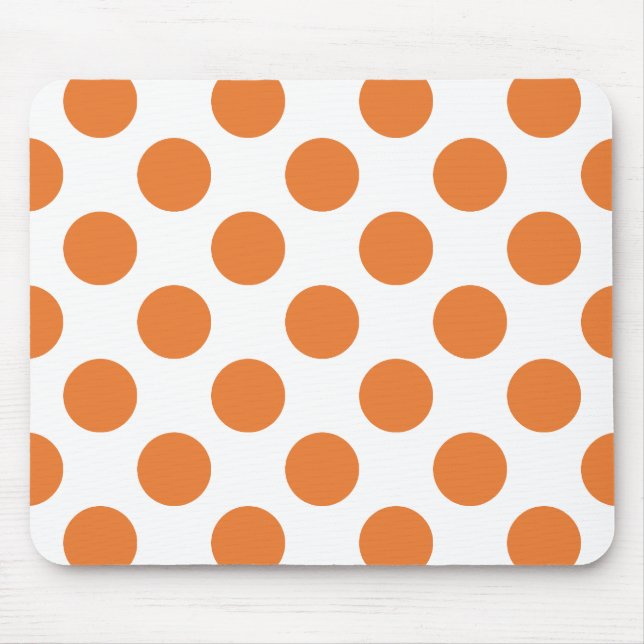 White and Orange Polka Dots Mouse Pad (Front)