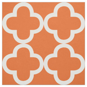 White And Orange Quatrefoil Geometric Pattern Fabric