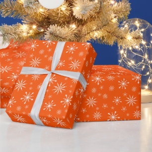White and Orange Snowflake Wrapping Paper
