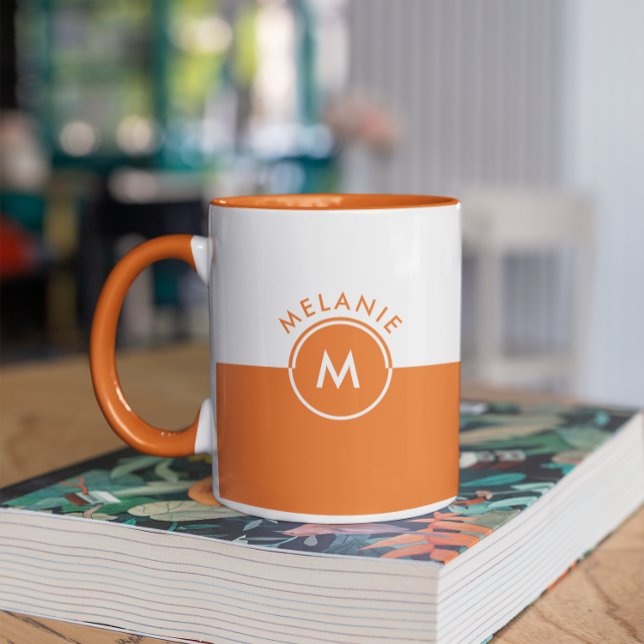 White and orange split-screen monogram mug (Creator Uploaded)