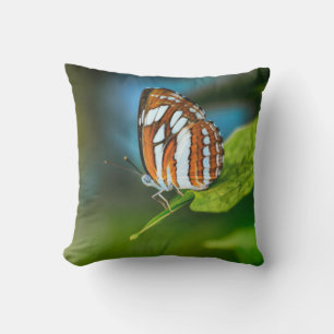 White and Orange Striped Butterfly Throw Pillow