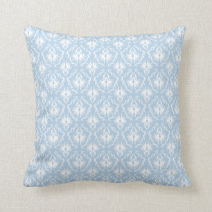 White and Pale Blue Damask Design. Throw Pillow