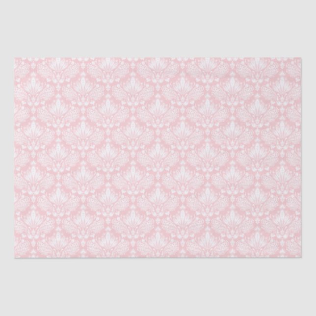 White and pale pink elegant floral damasks pattern tissue paper (Front)