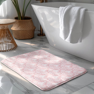 White and Pale pink vintage floral damasks pattern Bath Mat