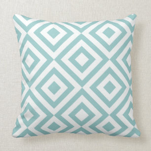 White And Pastel Blue Geometric Squares Pattern Throw Pillow