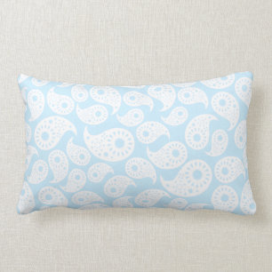 White and Pastel Blue Paisley. Lumbar Pillow