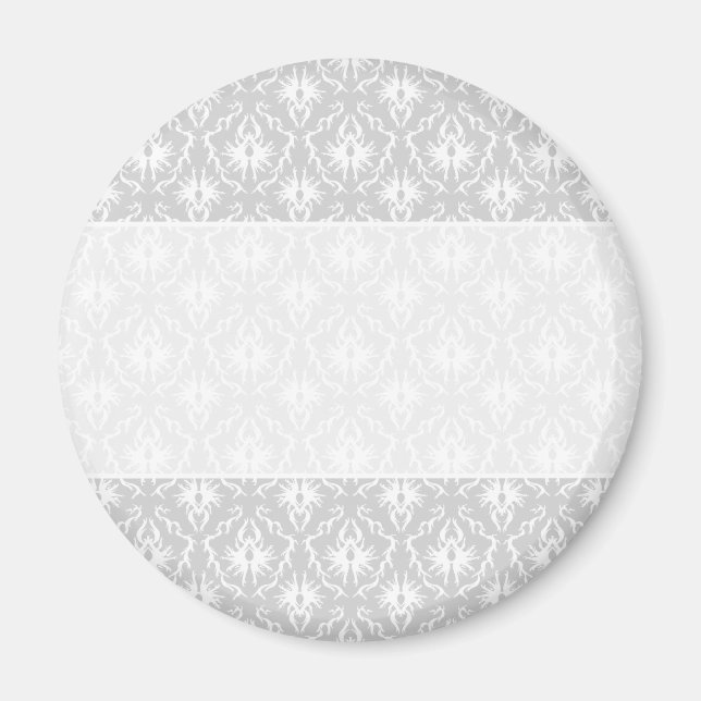 White and Pastel Grey Damask Design. Magnet (Front)