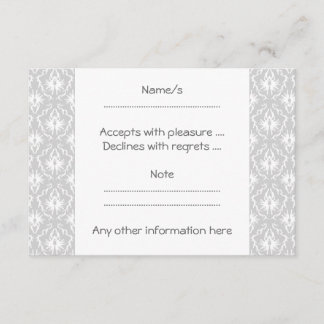 White and Pastel Grey Damask Design. RSVP Card