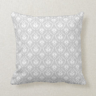 White and Pastel Grey Damask Design. Throw Pillow