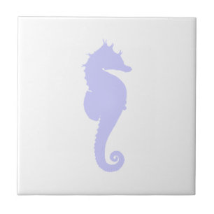White and Periwinkle Sea Horse Tile