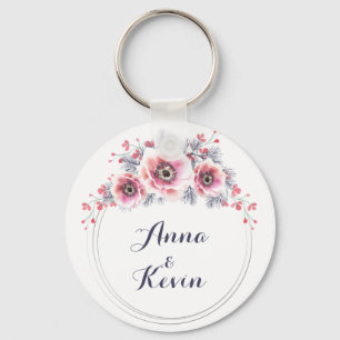 White and pink anemones, flower wreath. keychain