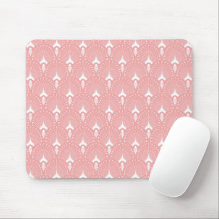 White and pink art-deco pattern mouse pad