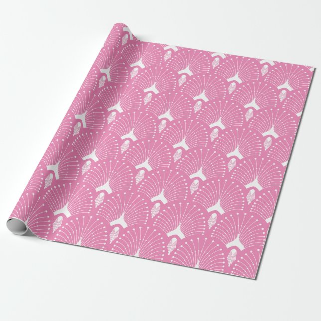 White and pink art-deco pattern wrapping paper (Unrolled)