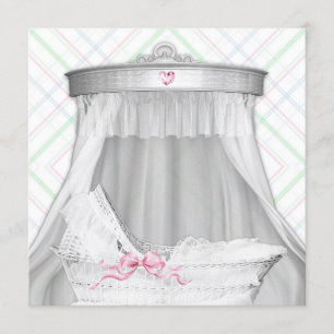 White and Pink Bassinet Baby Girl Shower Invitation