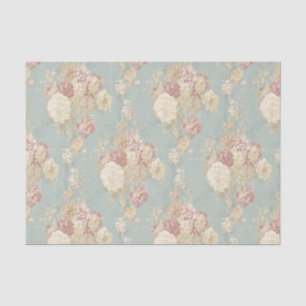 White and Pink Blush Roses on Blue background Tissue Paper