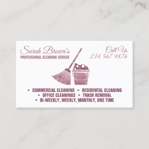 White and Pink Cleaning Maid Janitorial sparkle Business Card