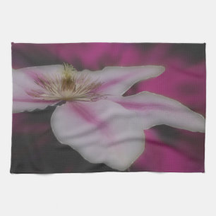 White And Pink Clematis Flower Kitchen Towel