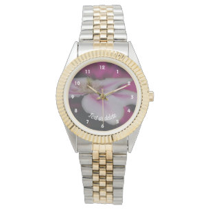 White And Pink Clematis Flower Personalized Watch