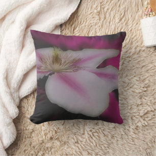 White And Pink Clematis Flower Throw Pillow