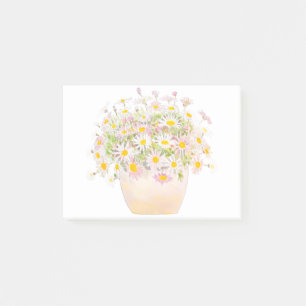 white and pink daisies in pot watercolor post-it notes