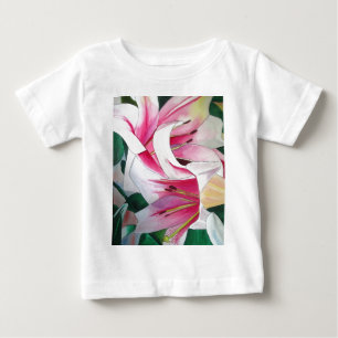 White and Pink day lily flower watercolor art Baby T-Shirt