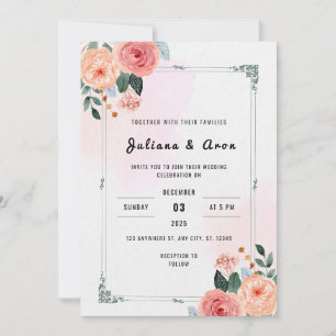 White and Pink Elegant Delicate Floral Wedding Invitation