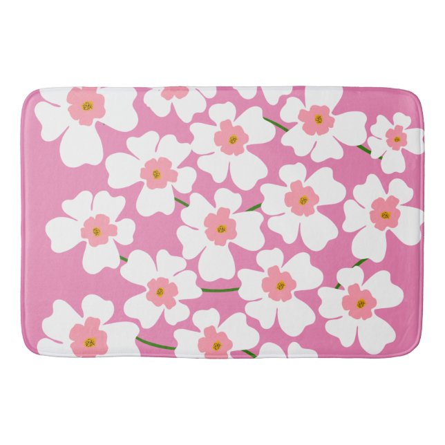 White and Pink Fantasy Flower Power  Bath Mat (Front)