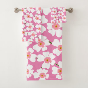 White and Pink Fantasy Flower Power   Bath Towel Set
