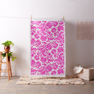 White and pink floral damask fabric