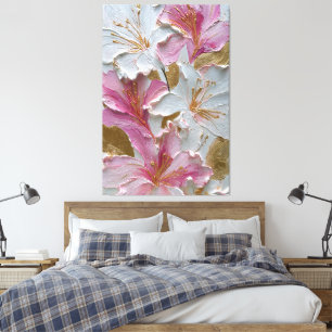White and Pink Floral Texture Abstract Wall Art