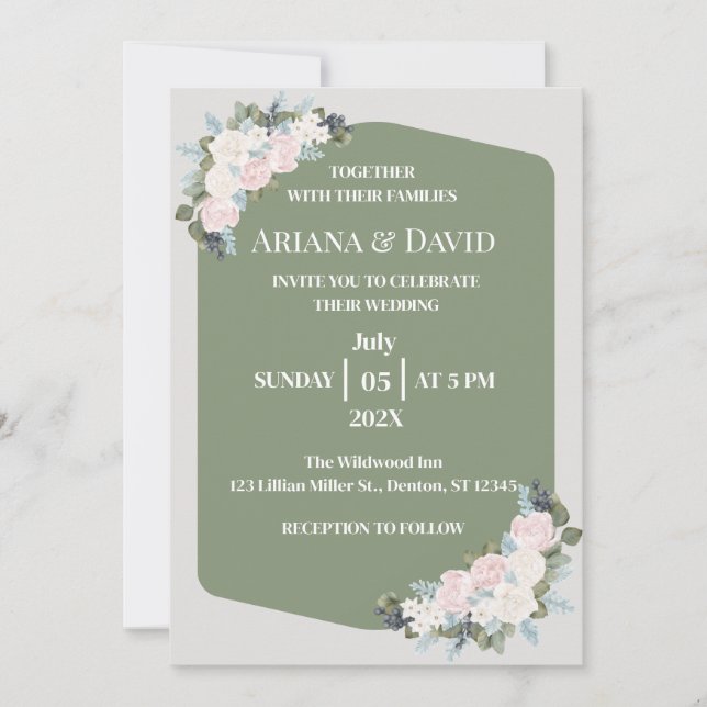  White And Pink Floral Wedding  Invitation (Front)