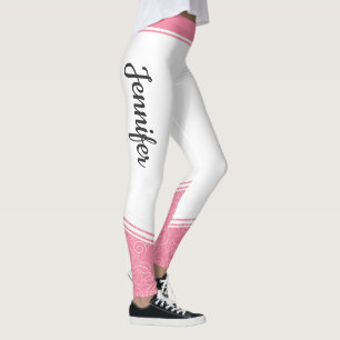White and pink floral white stripes and name girly leggings