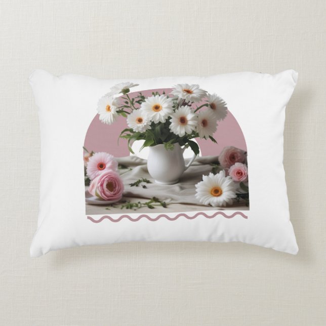 White and Pink Flowers Accent Pillow (Front)