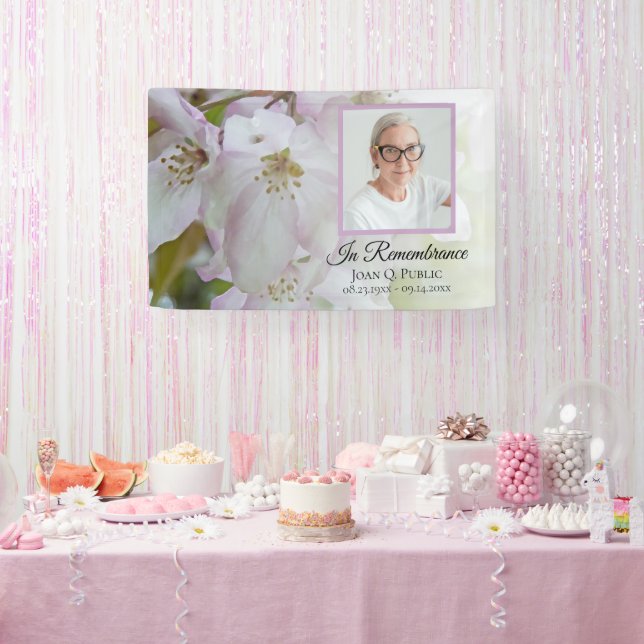 White and Pink Flowers Celebration of Life Funeral Banner (Party)