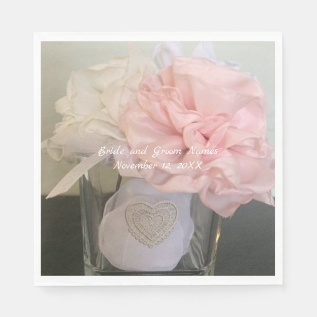 White and Pink Flowers in Vase Napkin (Front)