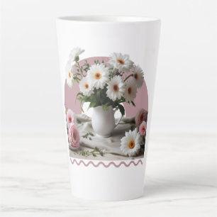 White and Pink Flowers Latte Mug