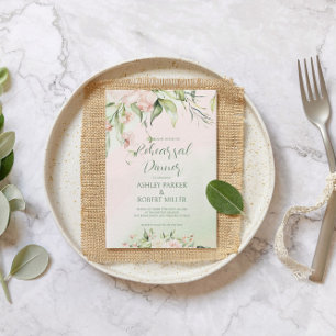White and pink flowers Rehearsal Dinner Invite