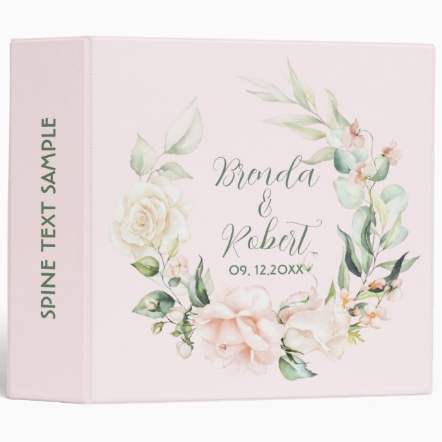 White and Pink Flowers Wedding Wreath Binder (Front/Spine)