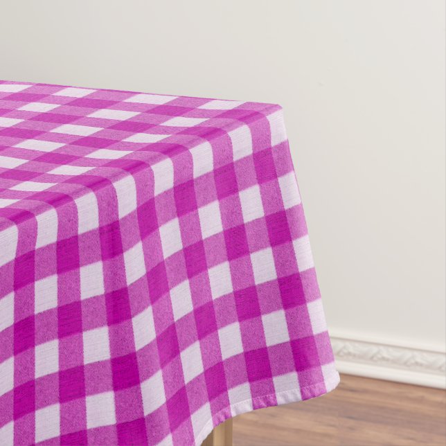 White and Pink Gingham Pattern | Cotton Chequered Tablecloth (In Situ)