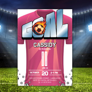 White and Pink Girl Soccer Shirt Birthday Party  Invitation