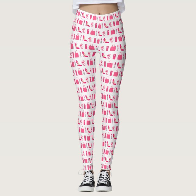 White and pink girly things design leggings (Front)