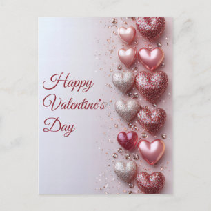 white and pink glitter Hearts Valentine's Greeting Postcard