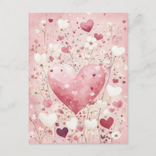 white and pink Hearts Flowers Valentine's Greeting Postcard