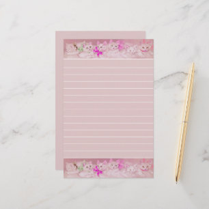 White and Pink Kittens Personal  Stationery