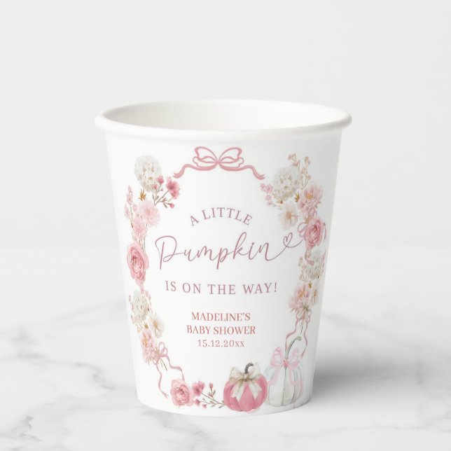 White and Pink Little Pumpkin Paper Cups (Front)